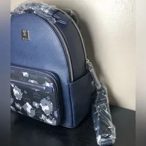 MCM | Bags | Mcm Nwt Navy Leather Floral Print Backpack  display picture 1